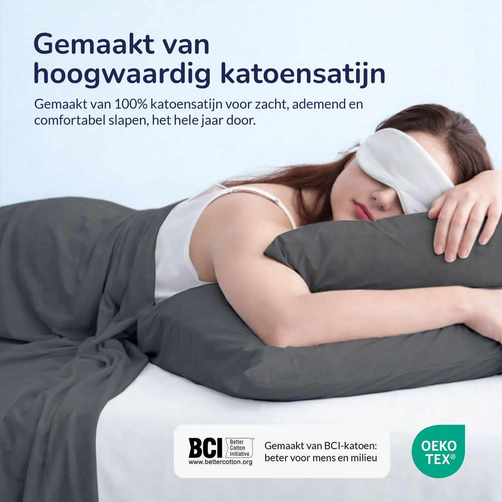 Decoware dekbedovertrek uni - Antraciet - katoensatijn