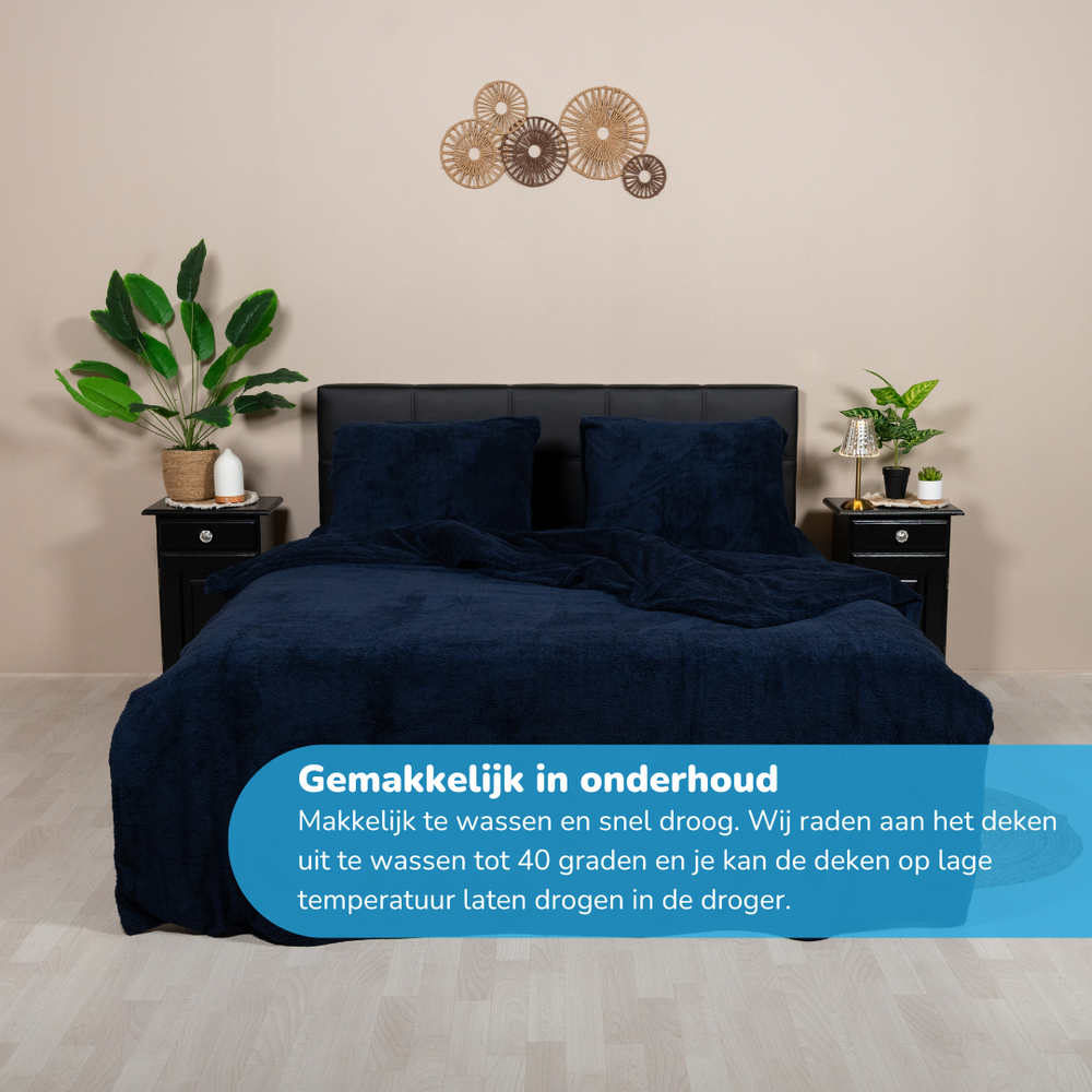 Teddy fleece dekbedovertrek - navy - 2 kanten teddy