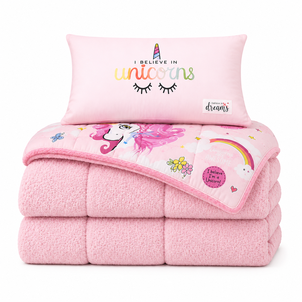 Decoware kinderdekbed zonder overtrek Pink dreams - Teddy - Katoen - Incl. kussensloop - 140x220 cm