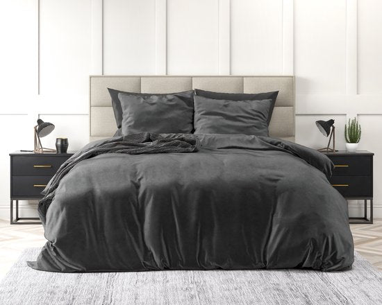 Sleeptime dekbedovertrek Uni - antraciet - velvet -  lits-jumeaux