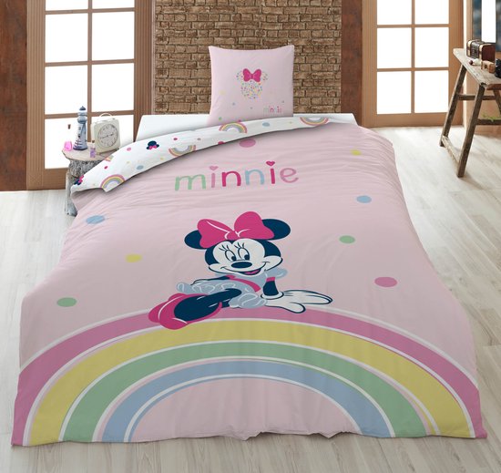Minnie Mouse dekbedovertrek regenboog - polykatoen - eenpersoons (140x200 cm + 65x65 cm)