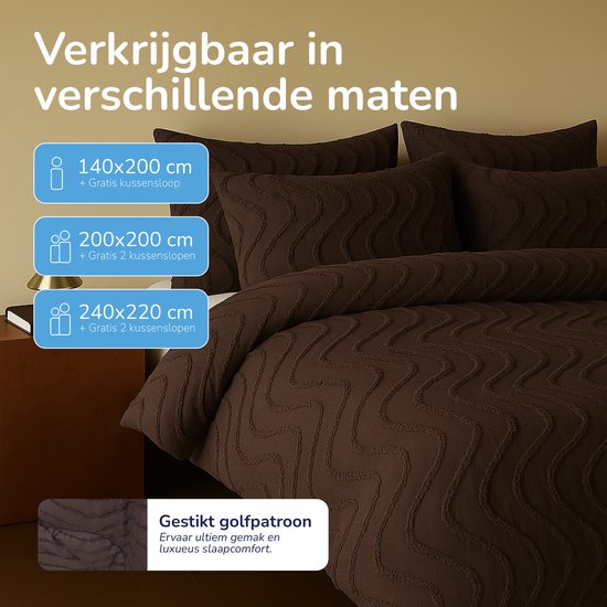 Decoware Eazsy dekbed zonder overtrek inclusief kussensloop - Tufted Waves - bruin