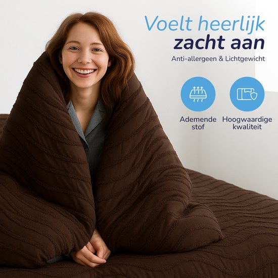 Decoware Eazsy dekbed zonder overtrek inclusief kussensloop - Tufted Waves - bruin