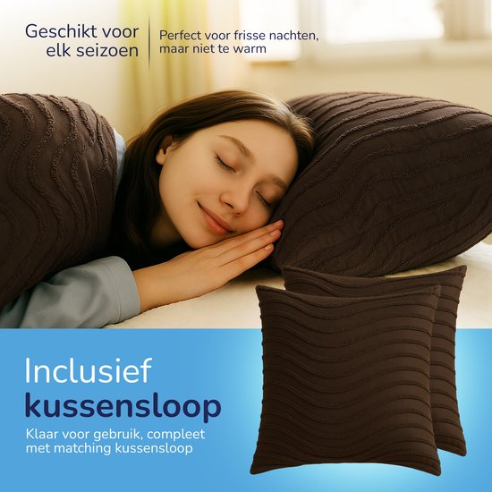 Decoware Eazsy dekbed zonder overtrek inclusief kussensloop - Tufted Waves - bruin