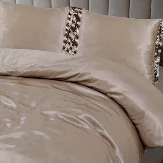 Glans satijn dekbedovertrek Lace - taupe - 1-persoons