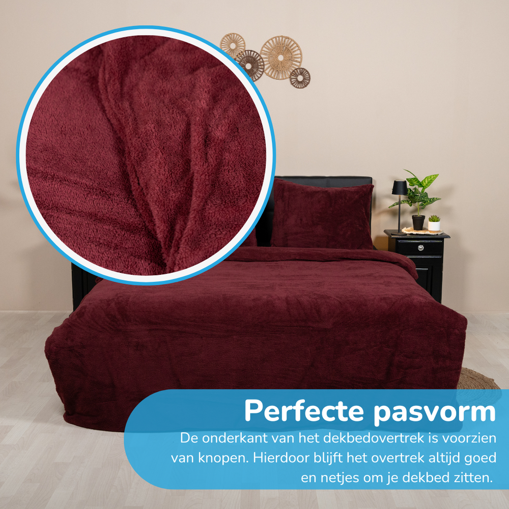 Teddy fleece dekbedovertrek - Wine - 2 kanten teddy - Lits-jumeaux XL (260x220 + 2st 60x70cm)