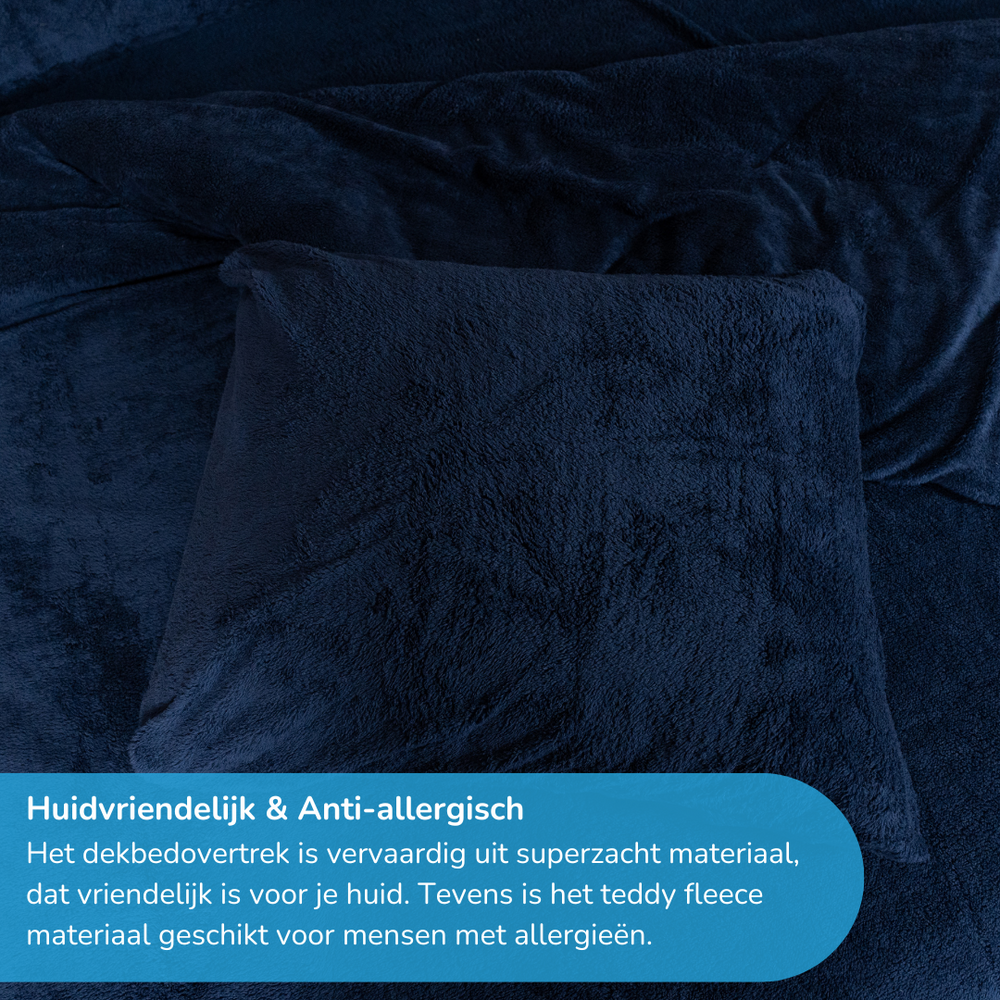 Teddy fleece dekbedovertrek - navy - 2 kanten teddy