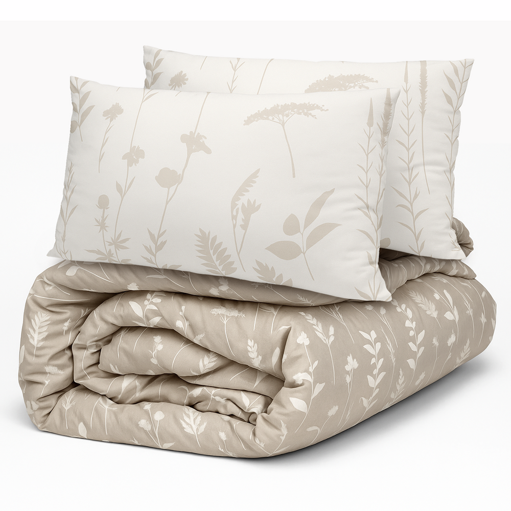 Decoware dekbed zonder overtrek incl. kussensloop Silhouette Leaves - zand - microvezel