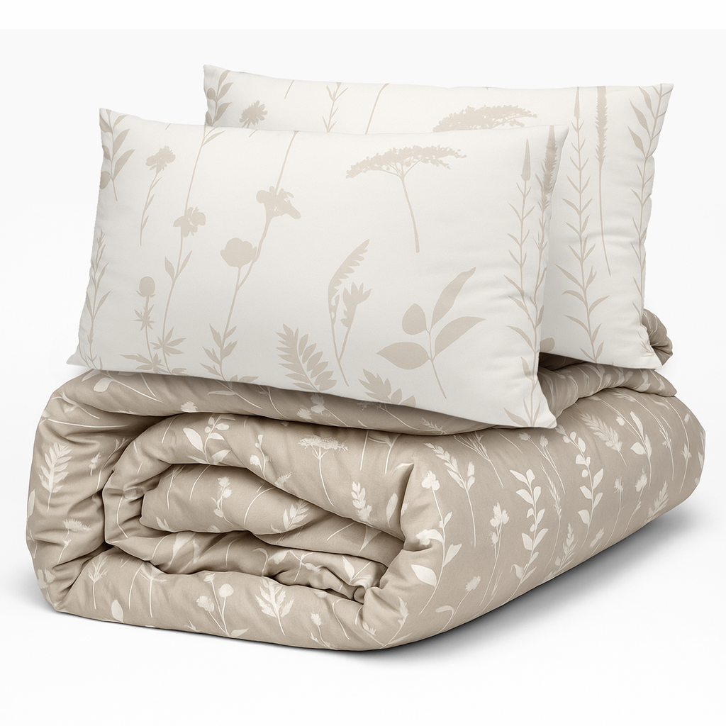 Decoware dekbed zonder overtrek inclusief kussensloop Silhouette Leaves - zand - microvezel