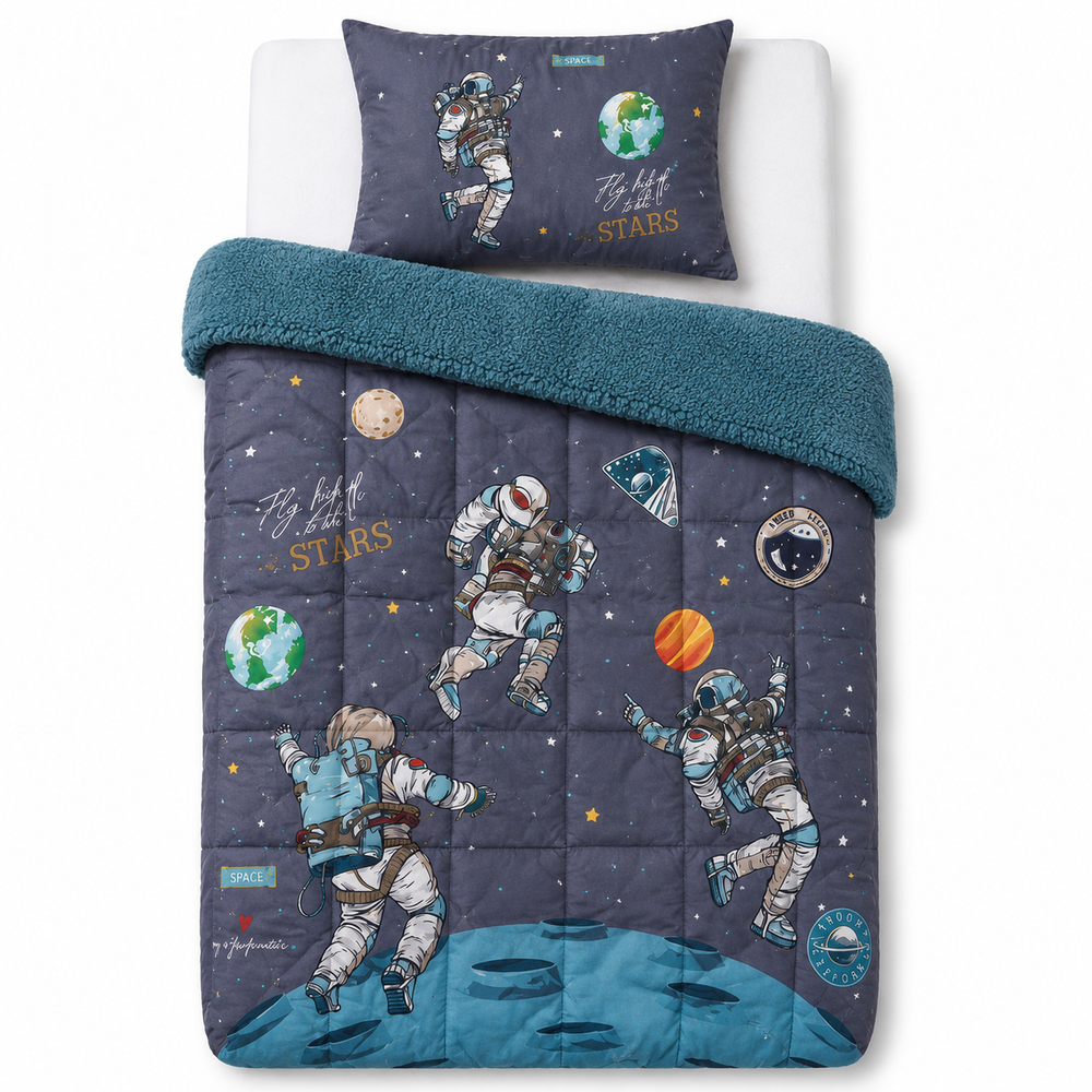 Decoware kinderdekbed zonder overtrek Space - Teddy - Katoen - Incl. kussensloop - 140x220 cm