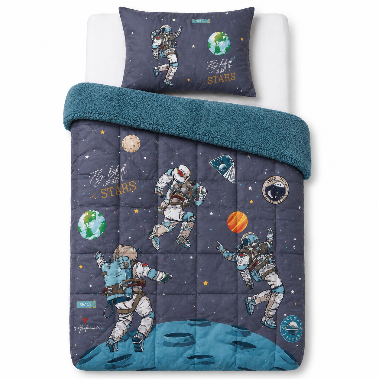 Decoware kinderdekbed zonder overtrek Space - Teddy - Katoen - Incl. kussensloop - 140x220 cm