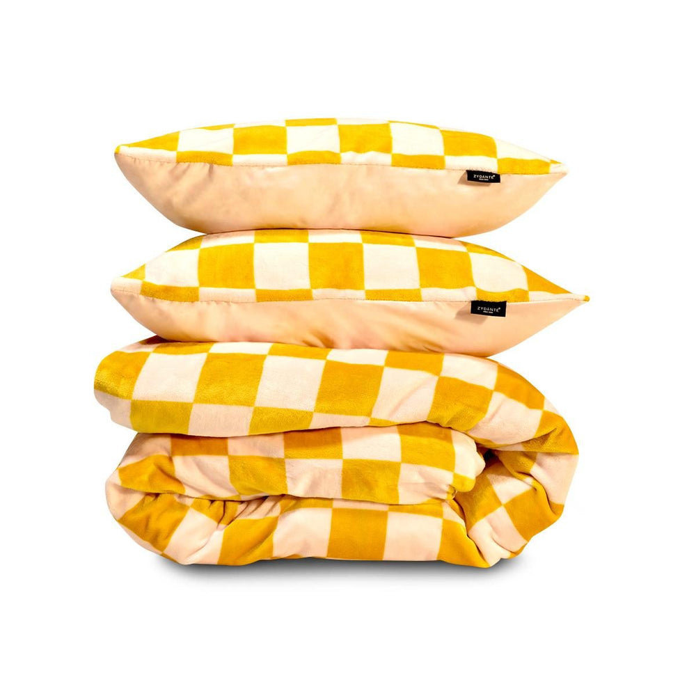 Flanel fleece dekbedovertrek Chess geel