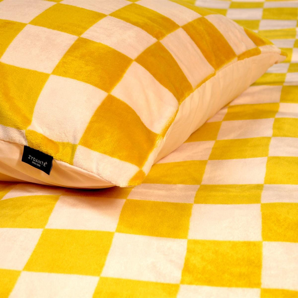 Flanel fleece dekbedovertrek Chess geel