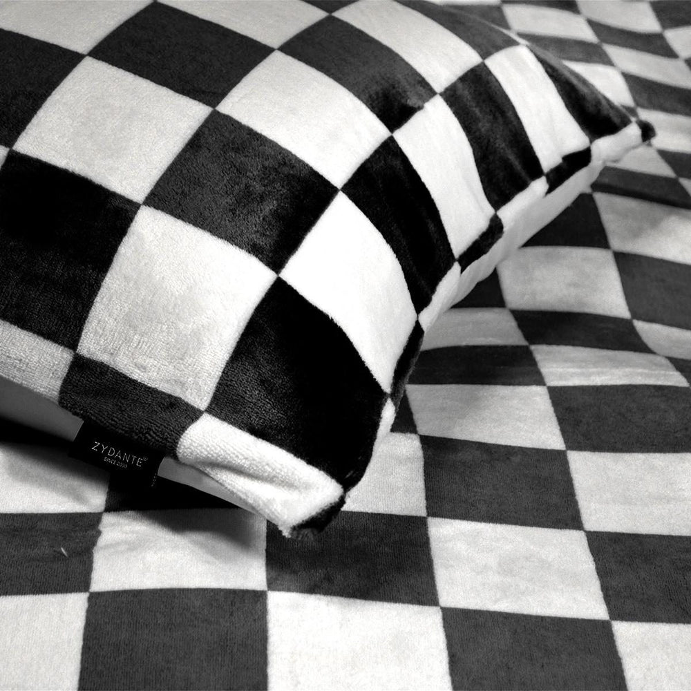 Flanel fleece dekbedovertrek Chess zwart