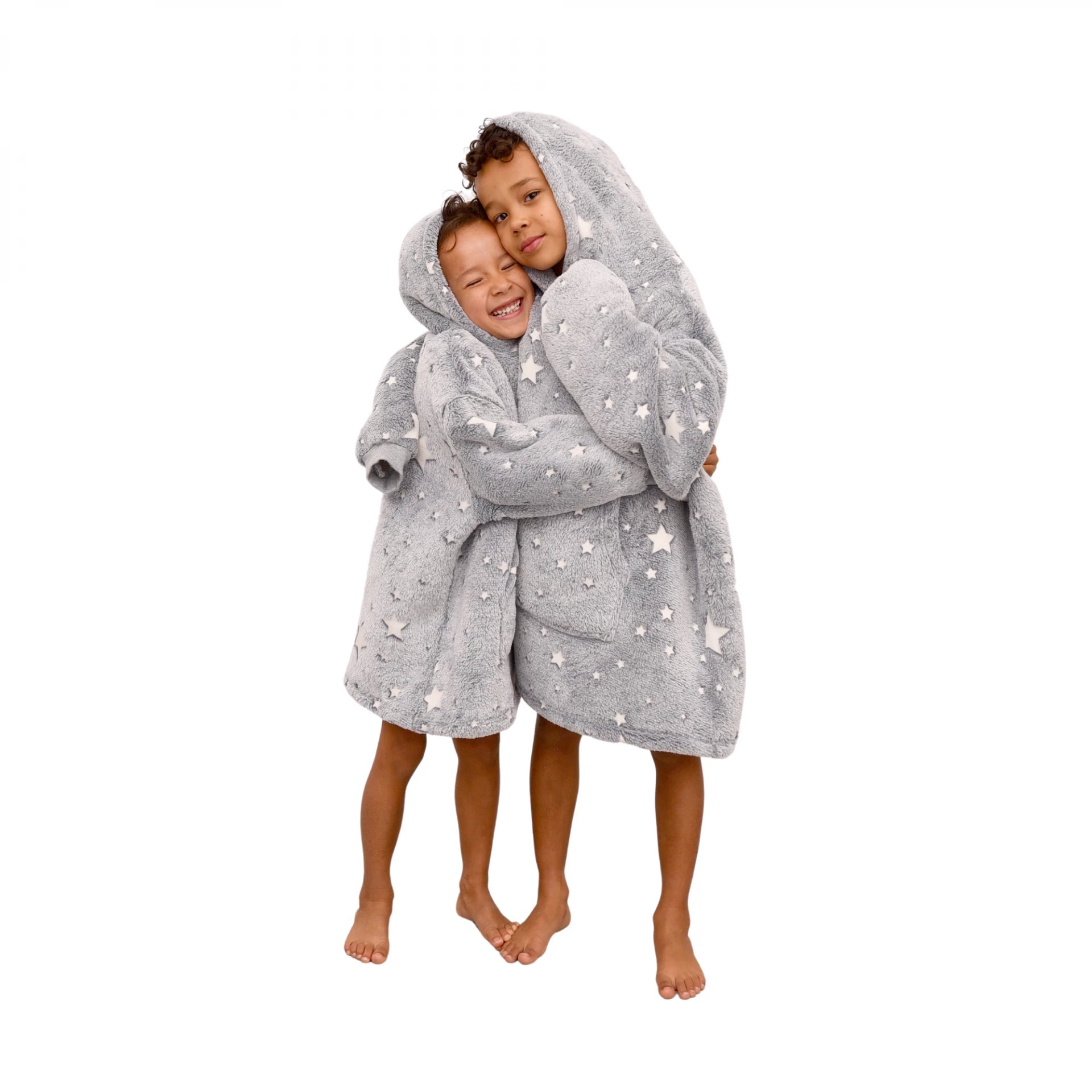 Kinder hoodie Stars grijs - Glow in the dark - 6-10 jaar