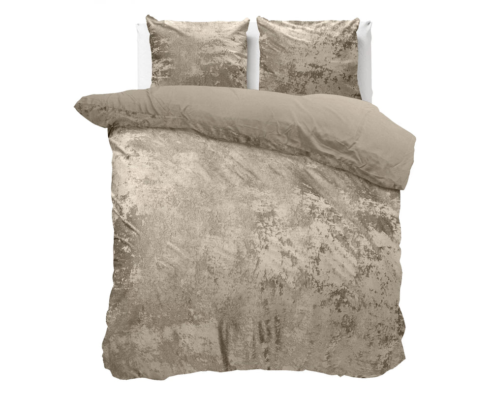Velvet dekbedovertrek crushed - Grijs/Taupe - 1-persoons (140x220 + 60x70cm)