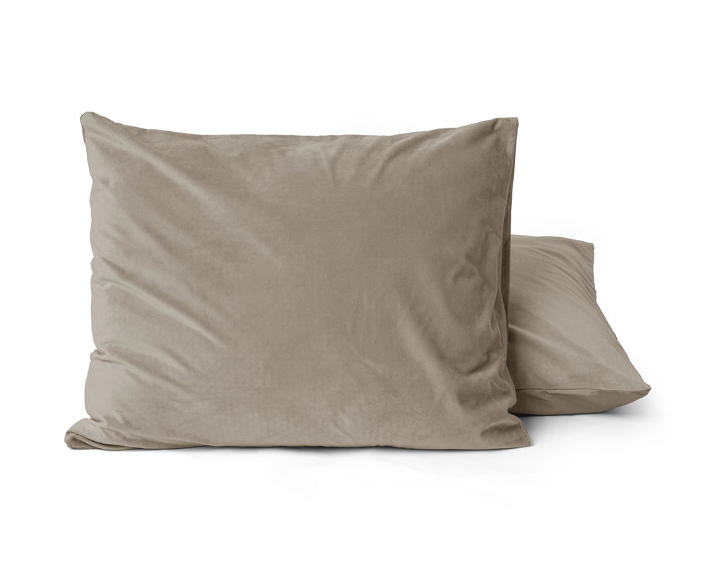 Kussensloop (Per 2 st) - Taupe/Grijs - Velvet - 60x70 cm