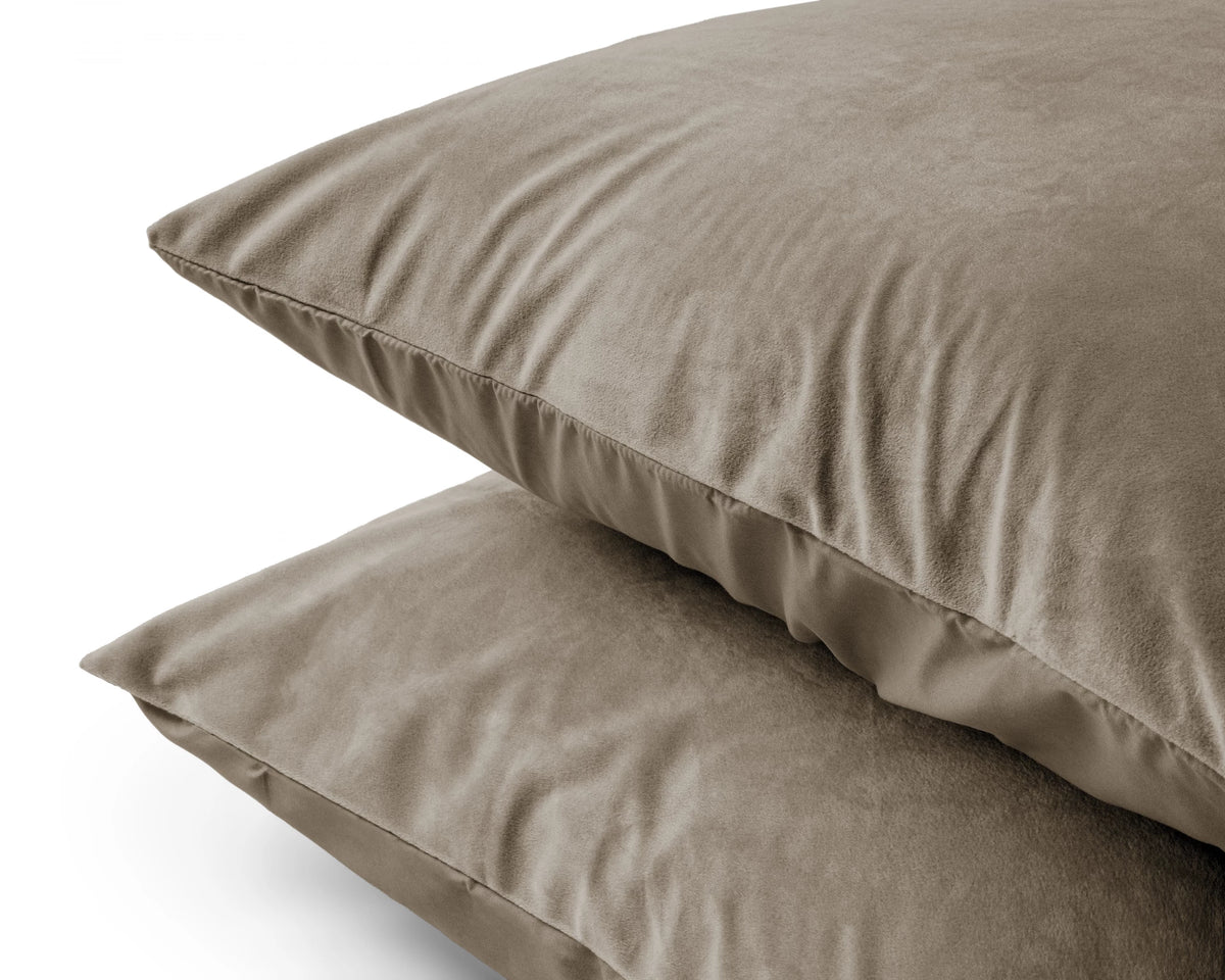 Kussensloop (Per 2 st) - Taupe/Grijs - Velvet - 60x70 cm