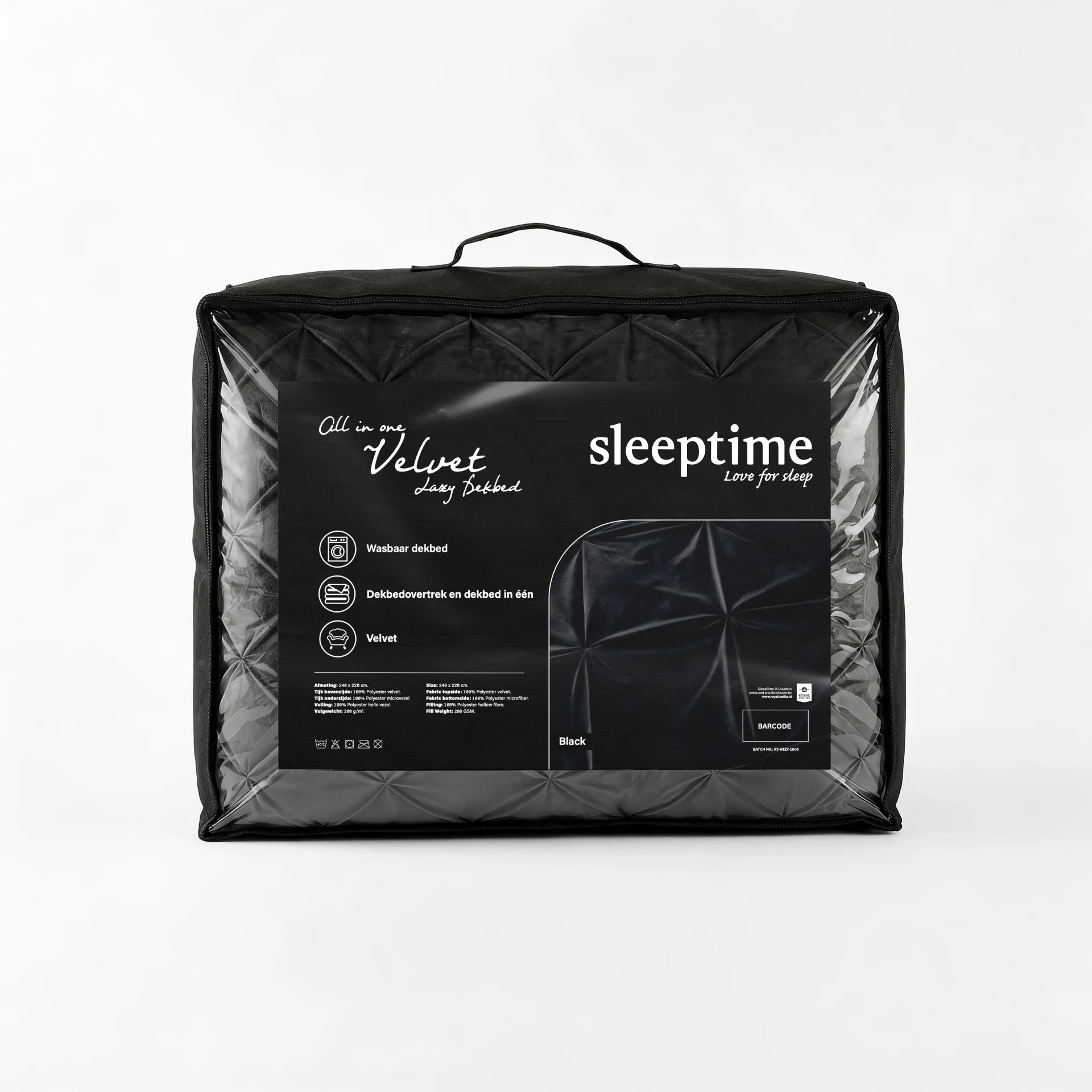 Sleeptime Lazy dekbed zonder overtrek Pintuck - Zwart - Exclusief kussenslopen