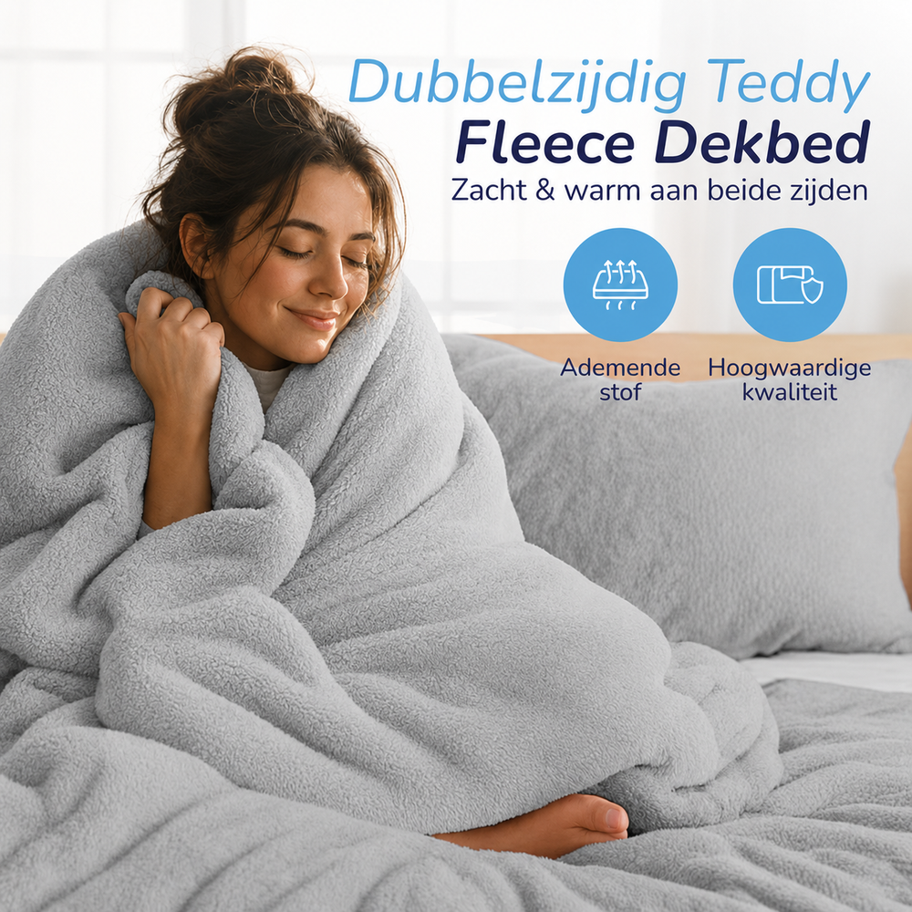 Teddy fleece dekbedovertrek - Grijs - Dubbelzijdig Teddy