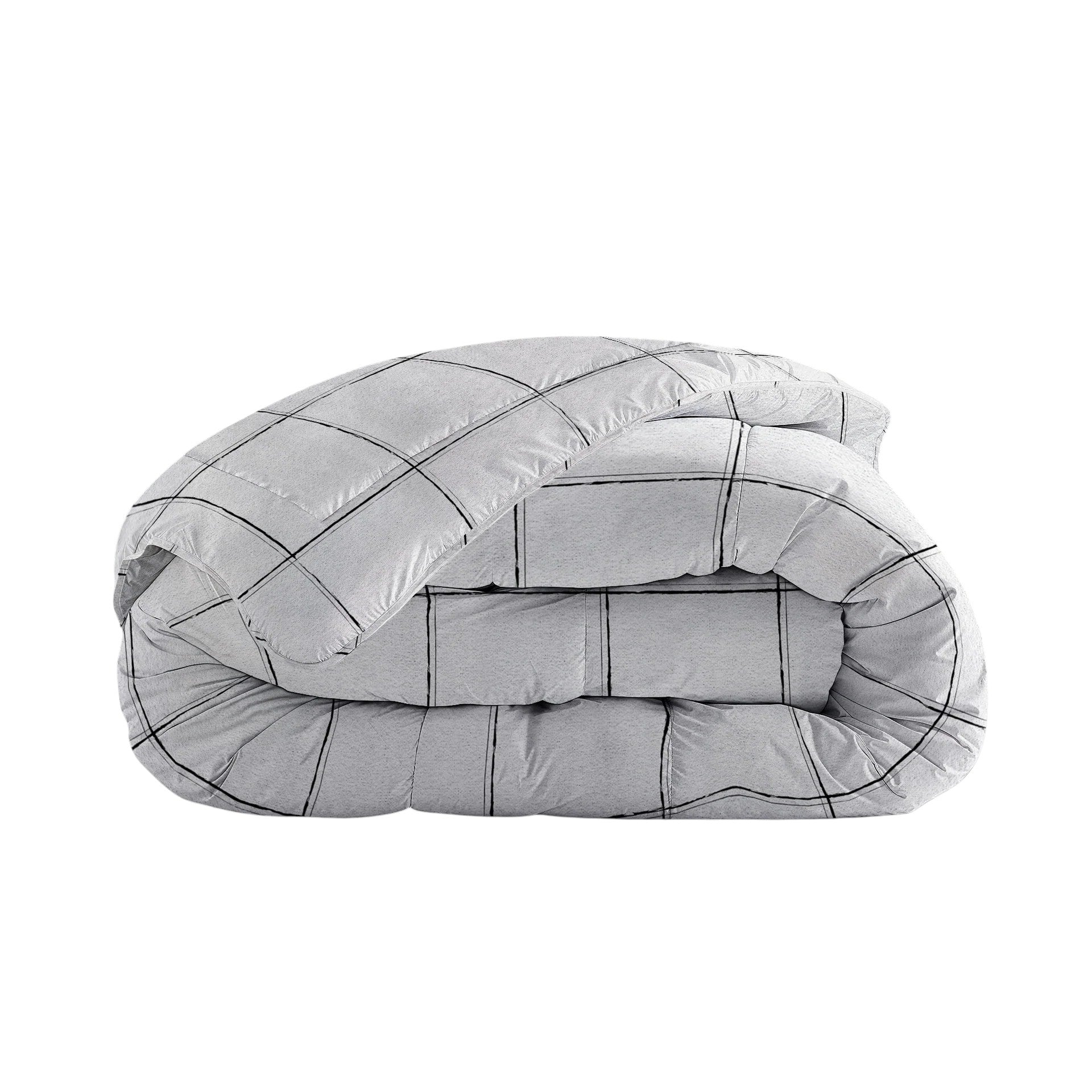 All-in one Lazy dekbed Deep check wit - inclusief kussensloop - micropercal - 300gsm