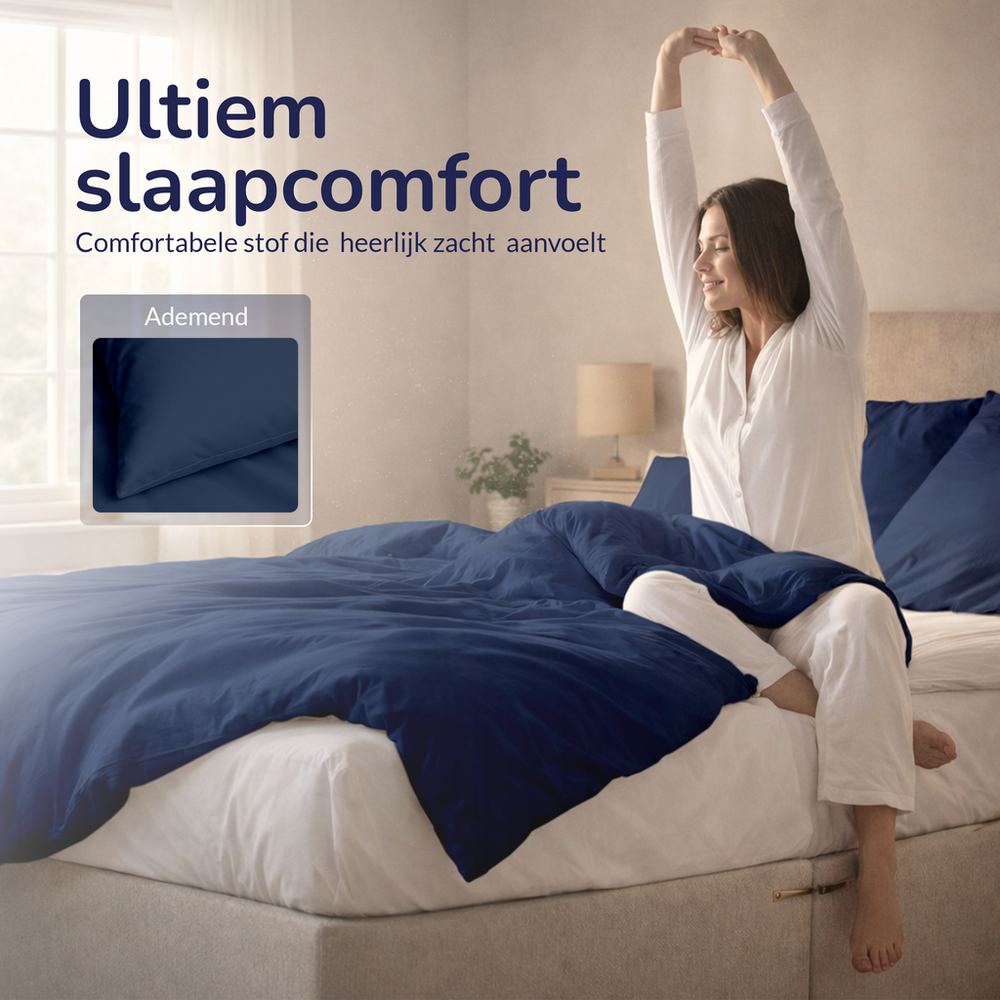 Decoware dekbedovertrek uni - donkerblauw - katoensatijn