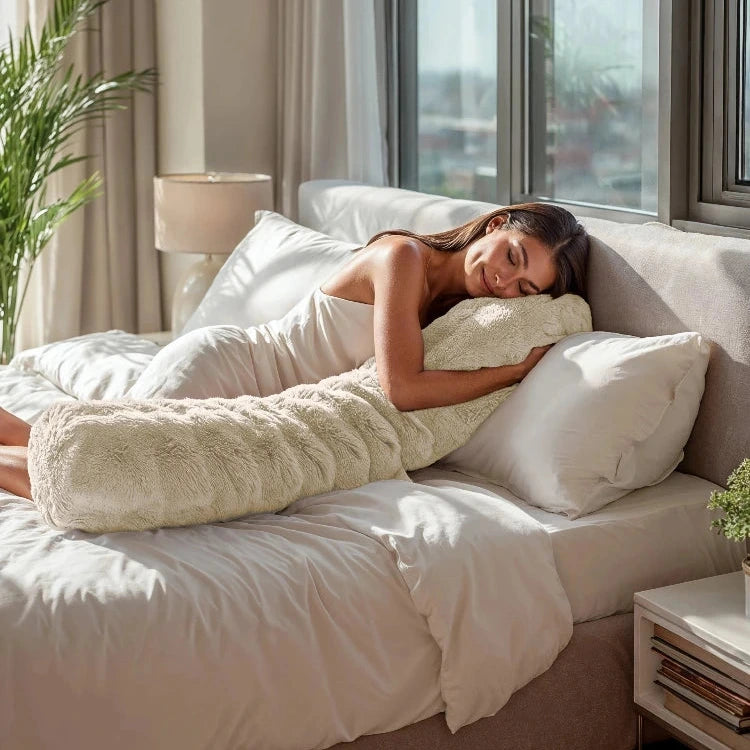 Bodypillow Pompom Beige - ergonomisch kussen - 140 x 20 cm