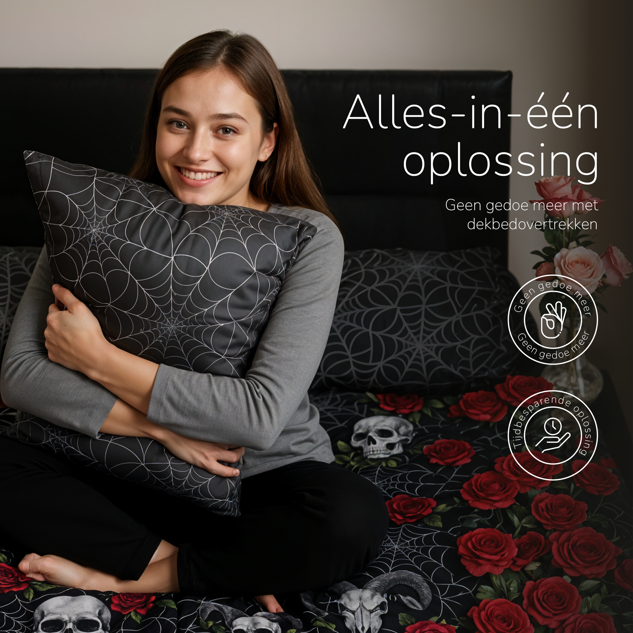 Decoware dekbed zonder overtrek inclusief kussensloop Skulls & Roses - microvezel