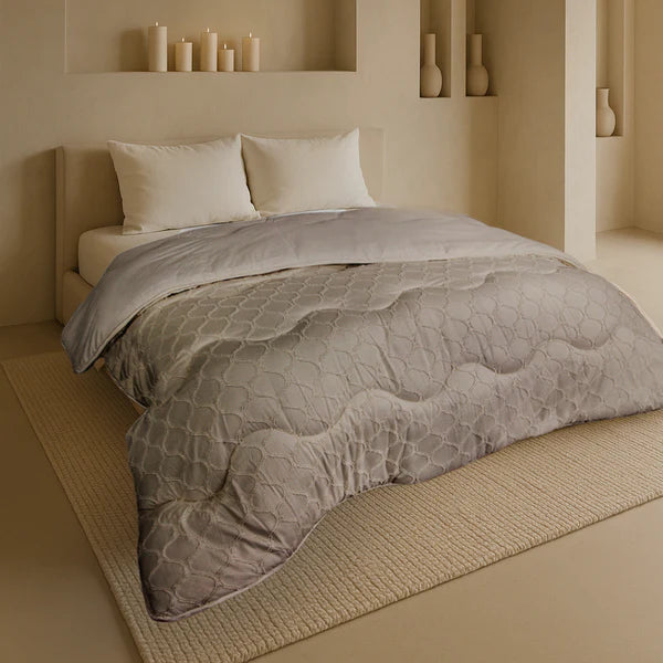 Decoware Eazy dekbed zonder overtrek inclusief kussensloop - Tufted Curve - taupe