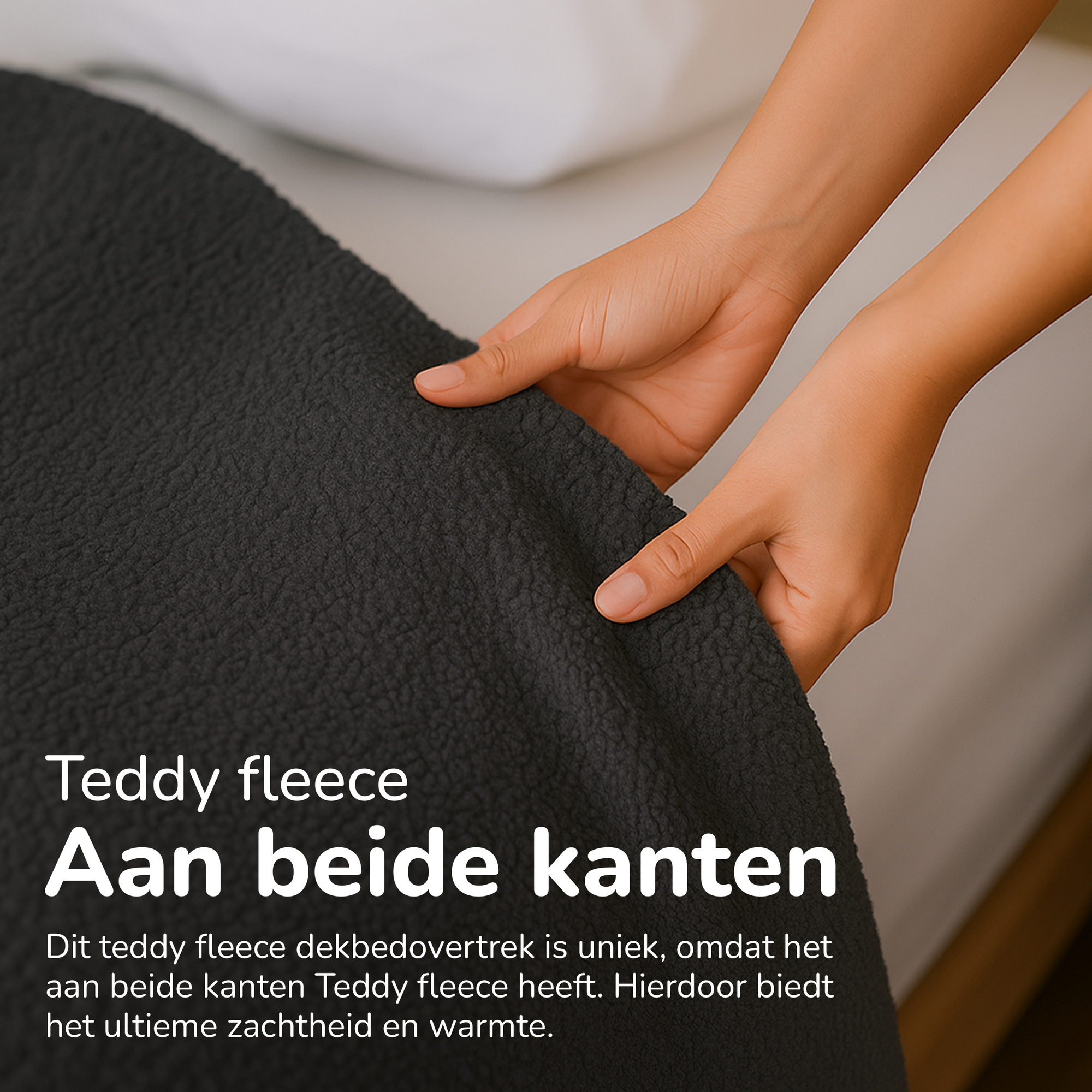 Decoware Teddy fleece dekbedovertrek - antraciet - 2 kanten teddy