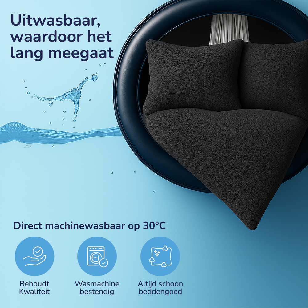 Teddy fleece dekbedovertrek - antraciet - 2 kanten teddy