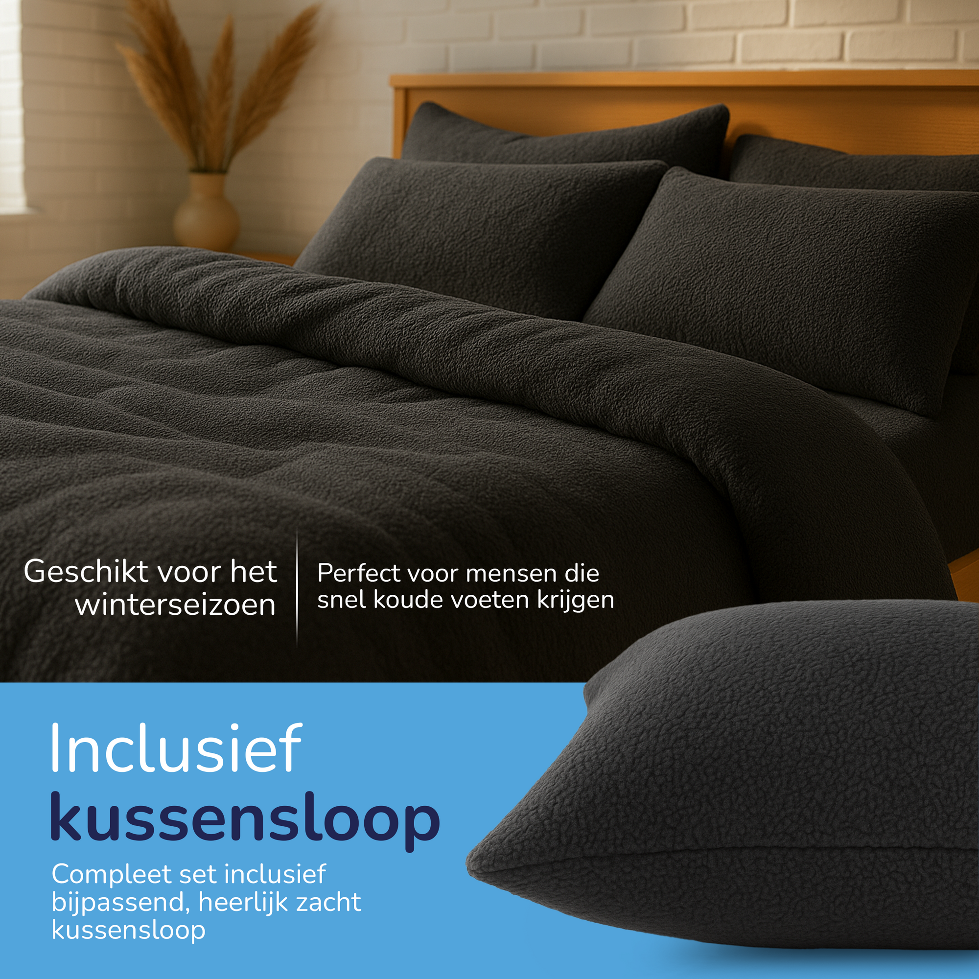 Decoware Teddy fleece dekbedovertrek - antraciet - 2 kanten teddy