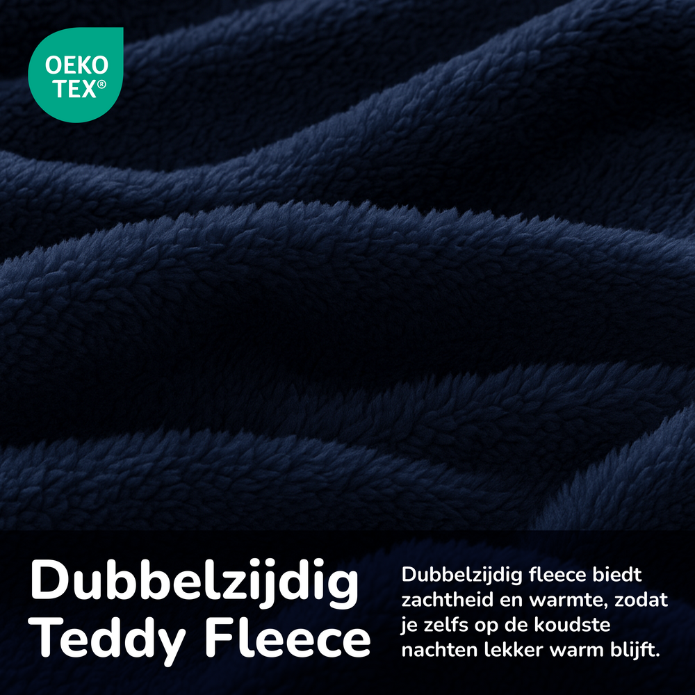 Teddy fleece dekbedovertrek - navy - 2 kanten teddy