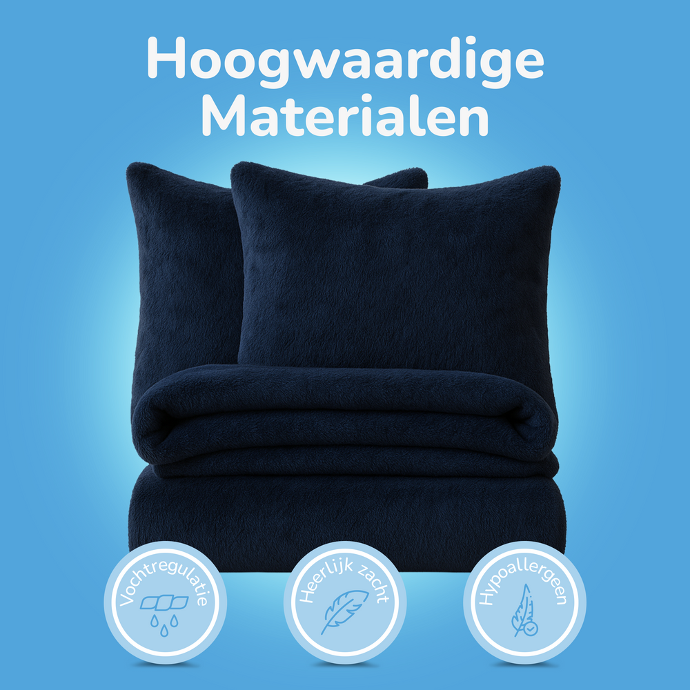 Teddy fleece dekbedovertrek - navy - 2 kanten teddy