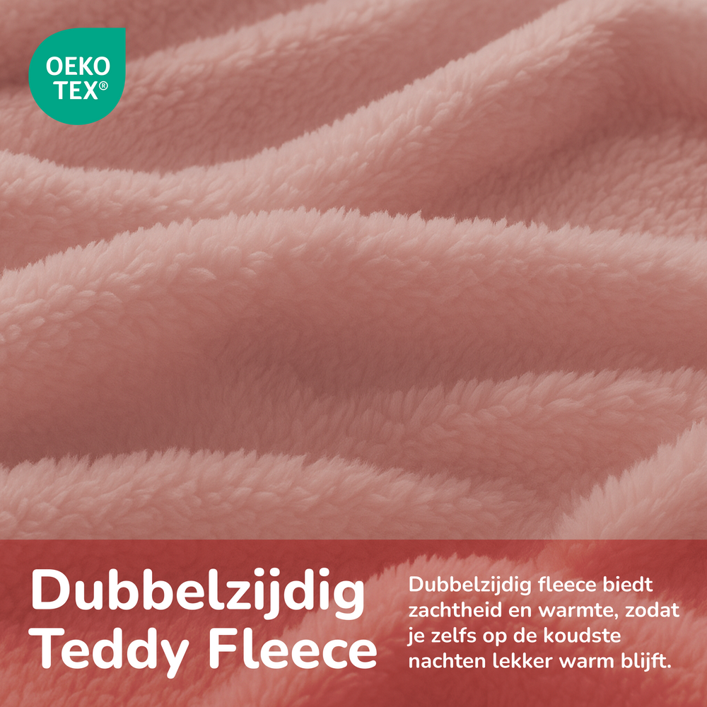 Teddy fleece dekbedovertrek - licht roze - 2 kanten teddy