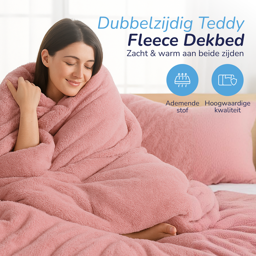 Teddy fleece dekbedovertrek - licht roze - 2 kanten teddy