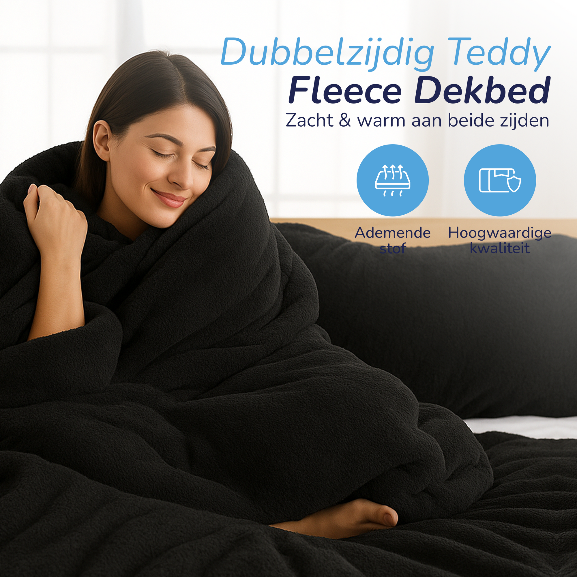 Teddy fleece dekbedovertrek - zwart - 2 kanten teddy