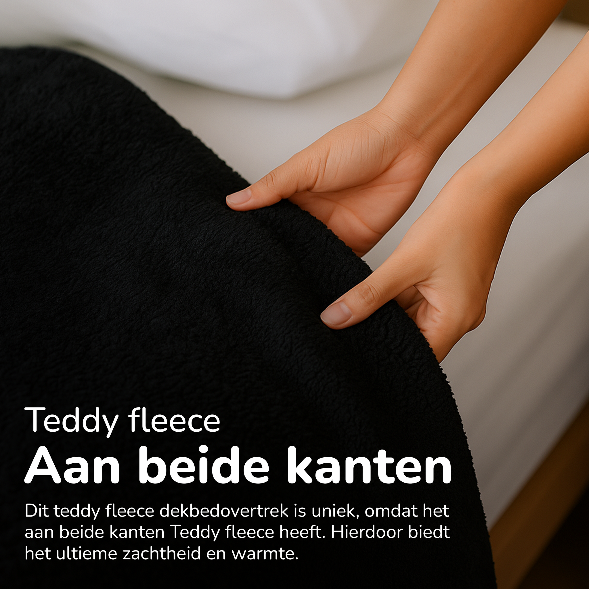 Teddy fleece dekbedovertrek - zwart - 2 kanten teddy