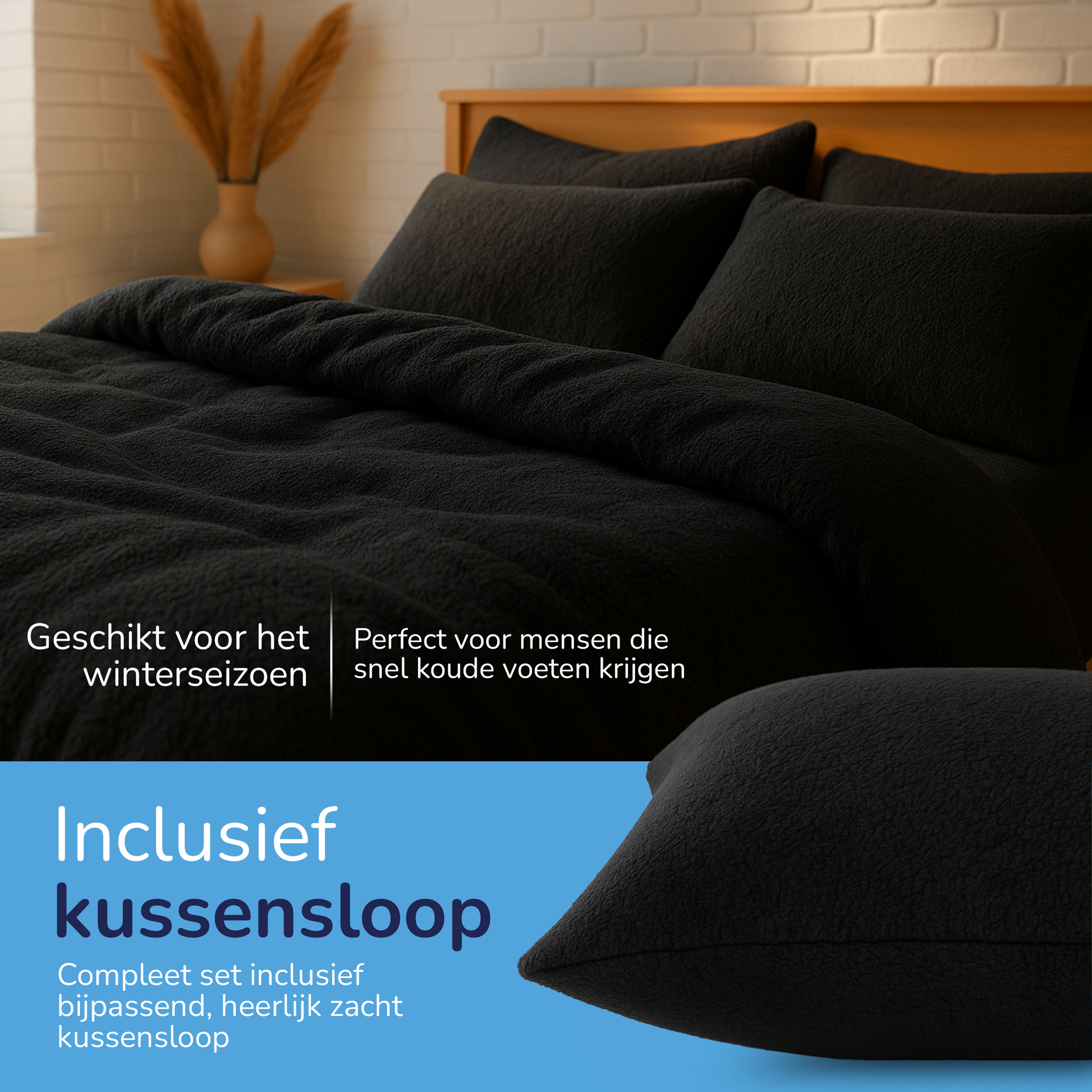 Teddy fleece dekbedovertrek - zwart - 2 kanten teddy