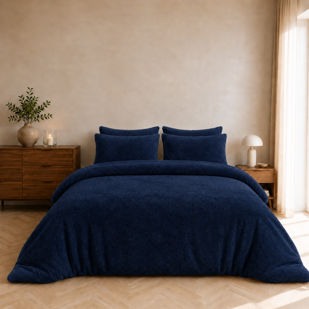 Teddy fleece dekbedovertrek - Navy - Dubbelzijdig Teddy