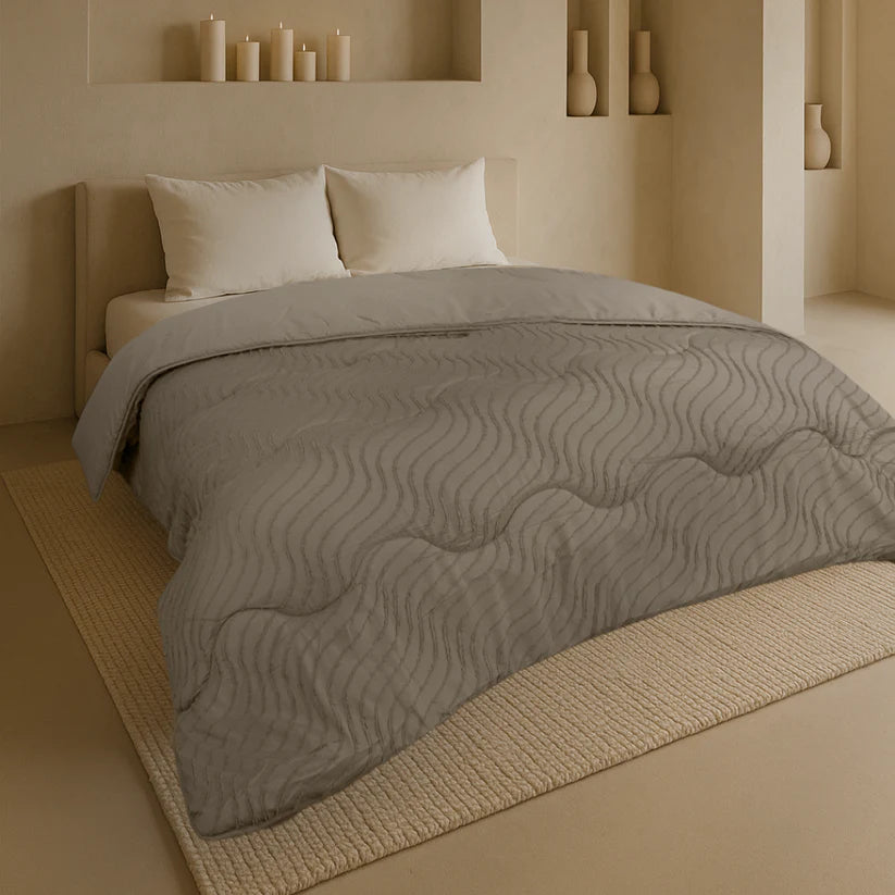 Decoware Easy dekbed zonder overtrek inclusief kussensloop - Tufted Waves - taupe