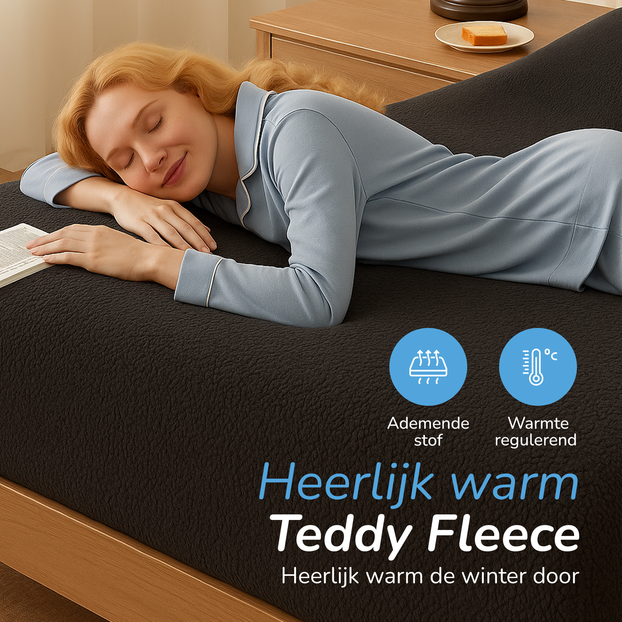 Teddy fleece hoeslaken - antraciet