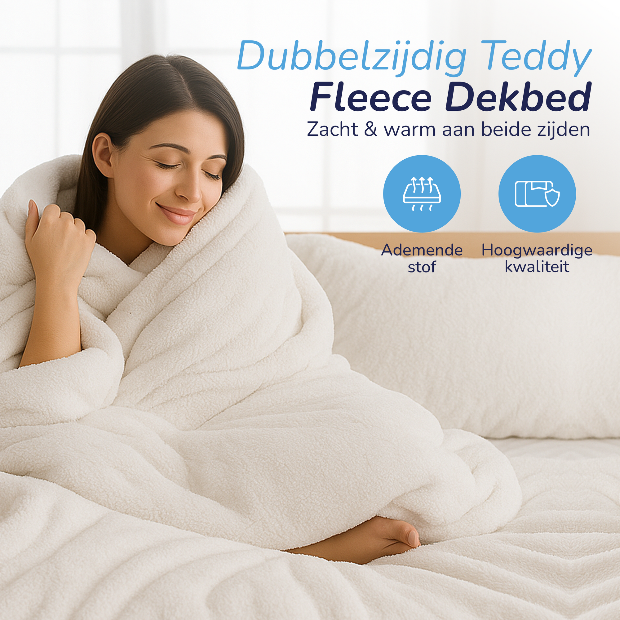 Teddy fleece dekbedovertrek - wit - 2 kanten teddy