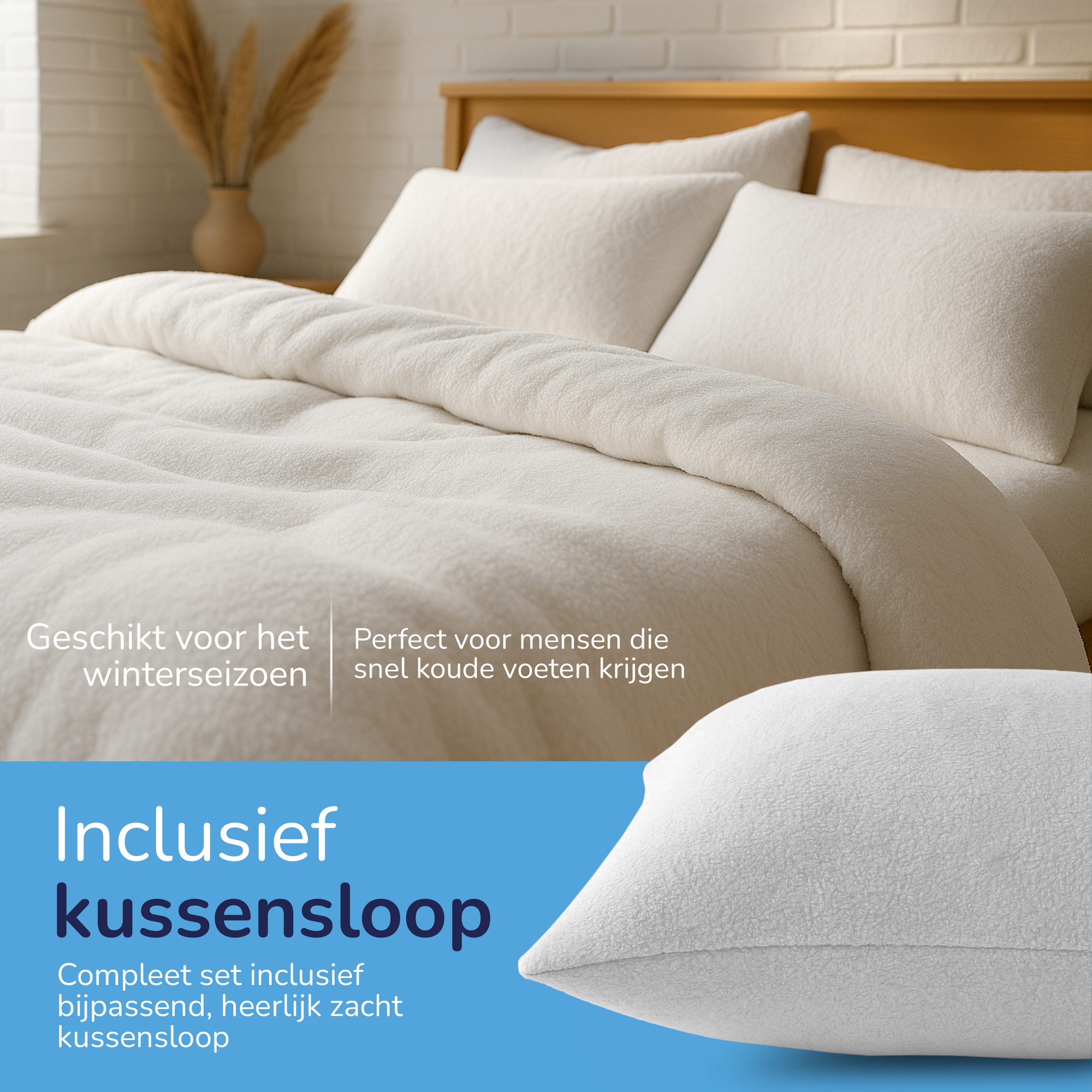 Teddy fleece dekbedovertrek - wit - 2 kanten teddy