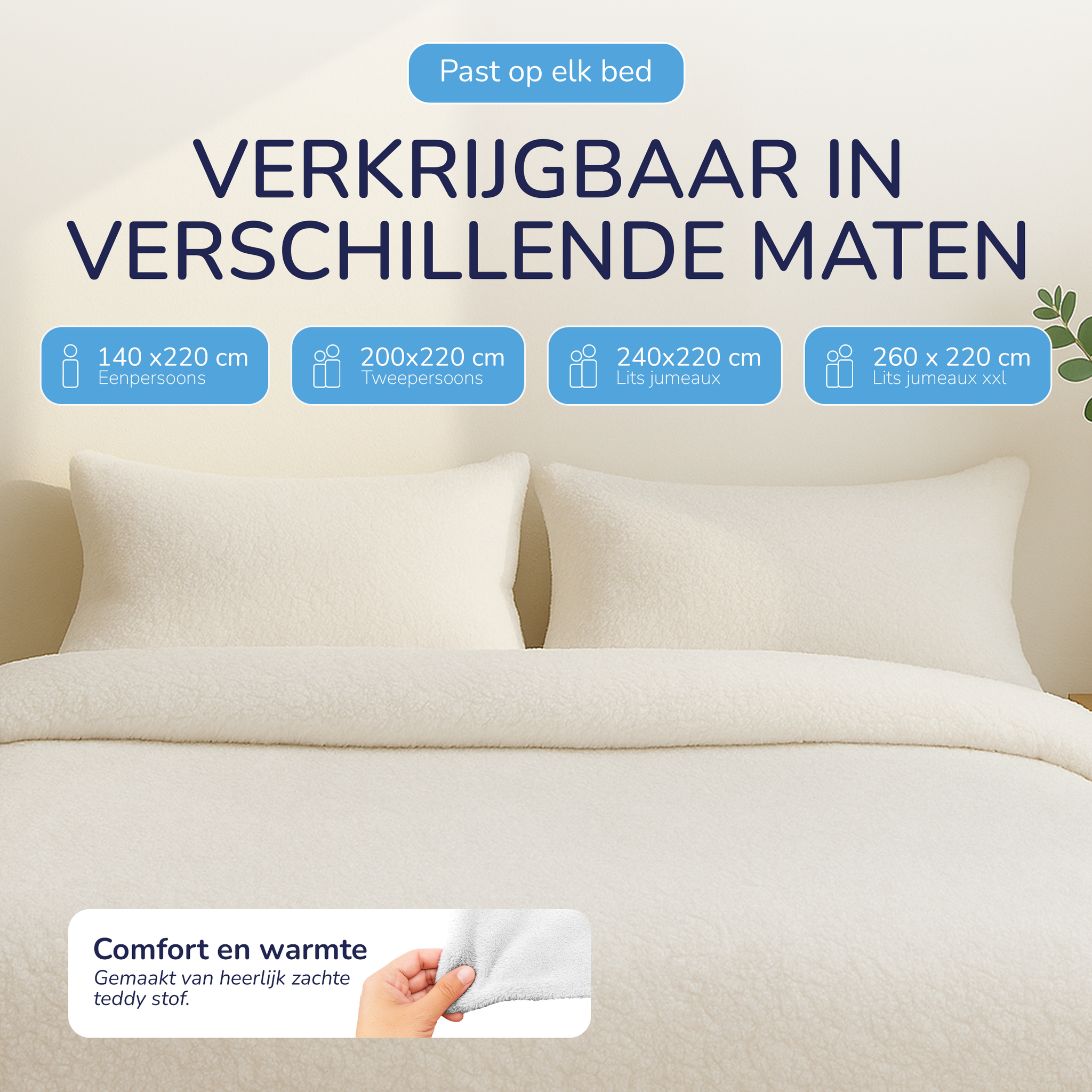 Teddy fleece dekbedovertrek - wit - 2 kanten teddy