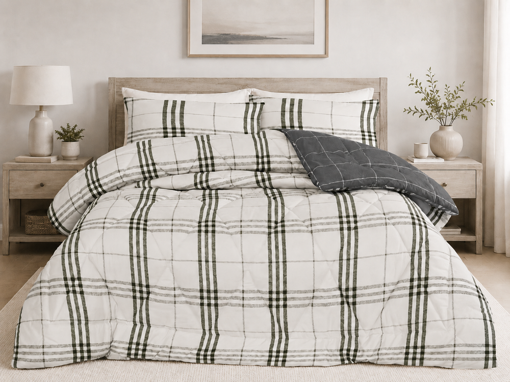 Decoware dekbed zonder overtrek Harris Check groen - 200x200 incl. 2 kussenslopen 60x70 cm- microvezel