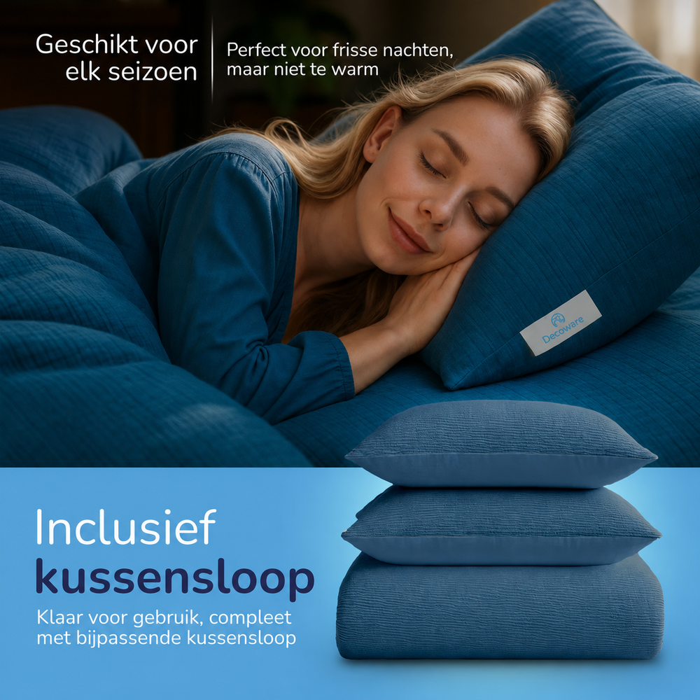 Decoware dekbed zonder overtrek incl. kussensloop - Mousseline - Petrol - inclusief kussensloop