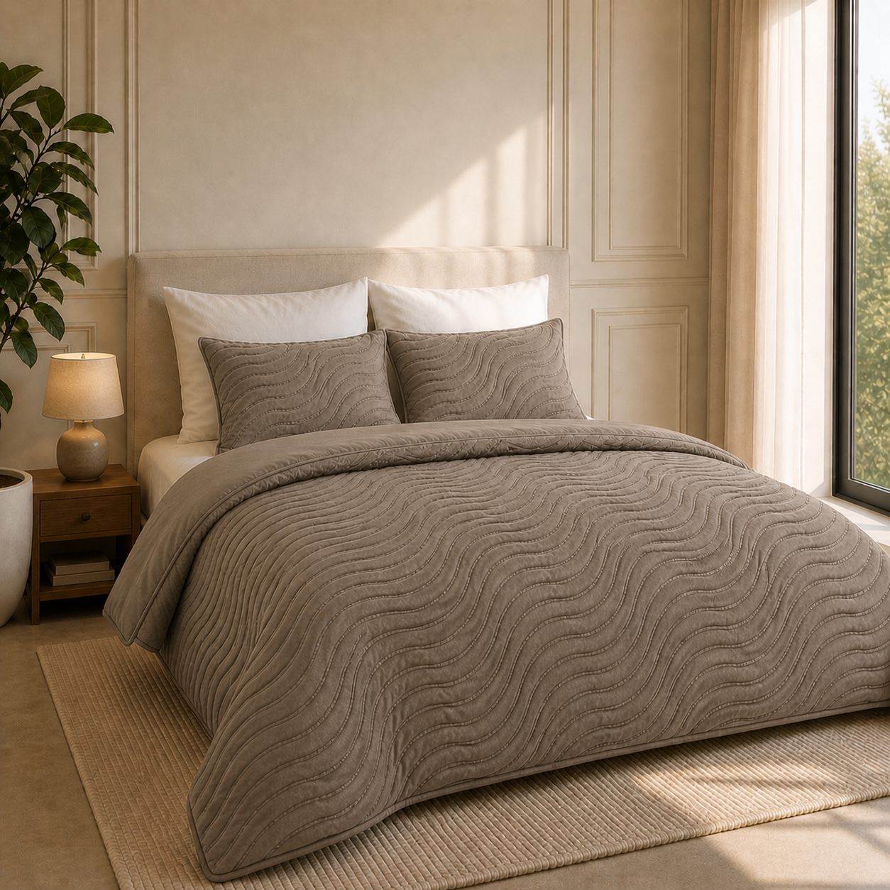 Decoware dekbed zonder overtrek incl. kussensloop - Tufted Waves - taupe