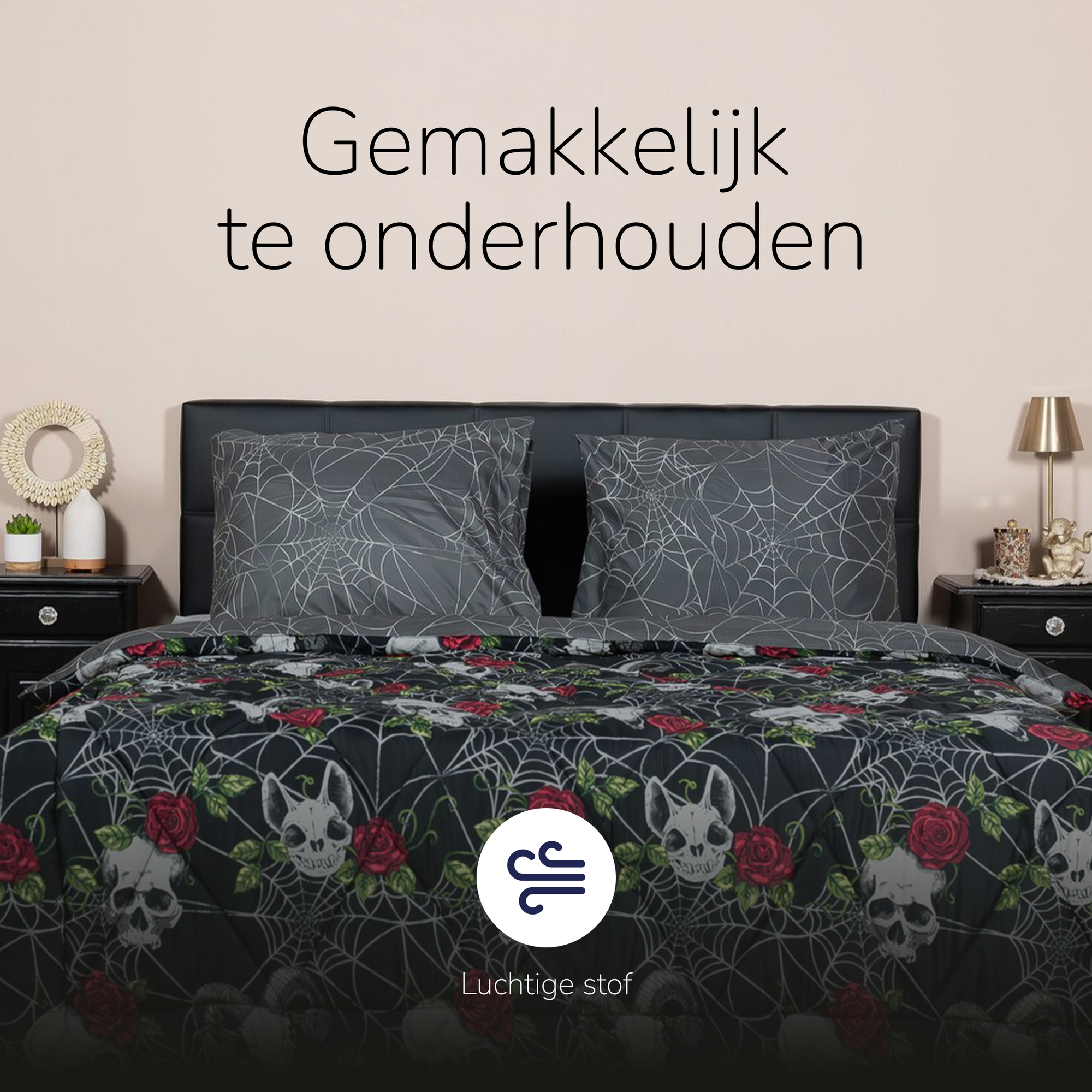 Decoware dekbed zonder overtrek inclusief kussensloop Skulls & Roses - microvezel