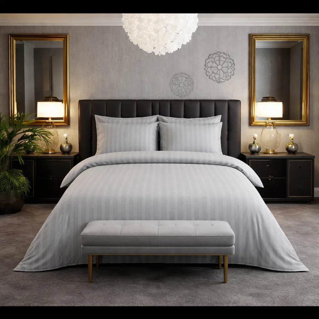 Decoware dekbedovertrek Hotelstreep - Grijs - Katoensatijn